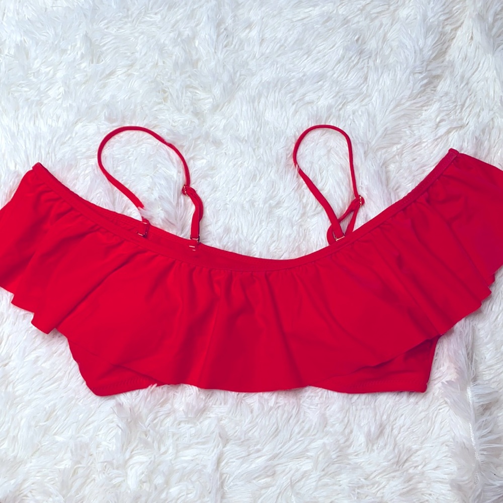 Raisins Ruffle Orange Bikini Swimsuit Top Size Large